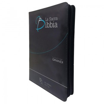 BIBBIA N.R. 14X21 CM CARATTERI GRANDI PELLE NERA TAGLIO ARGENTO NUOVA EDIZIONE